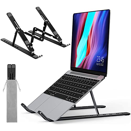 Welan Laptop Stand, MacBook Stand Adjustable Laptop Stand for Desk Portable Computer Stand Aluminum Laptop Holder Ergonomic Cooling Stand Compatible with MacBook Pro Air HP Lenovo Dell 10-18" Black