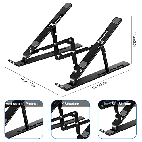 Welan Laptop Stand, MacBook Stand Adjustable Laptop Stand for Desk Portable Computer Stand Aluminum Laptop Holder Ergonomic Cooling Stand Compatible with MacBook Pro Air HP Lenovo Dell 10-18" Black