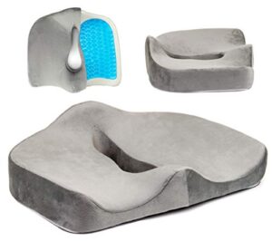 tektrum orthopedic cool gel enhanced seat cushion, gel memory foam coccyx cushion for back pain, sciatica, tailbone, prostate, sitting long hours – office, home, car, plane, wheelchair (td-02nj-grey)