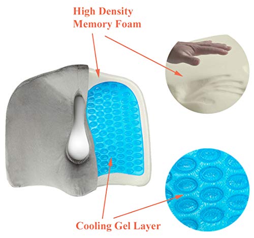 Tektrum Orthopedic Cool Gel Enhanced Seat Cushion, Gel Memory Foam Coccyx Cushion for Back Pain, Sciatica, Tailbone, Prostate, Sitting Long Hours - Office, Home, Car, Plane, Wheelchair (TD-02NJ-GREY)