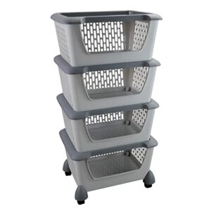 ggbin 4-tier storage basket cart with rolling wheels, plastic stacking basket bin