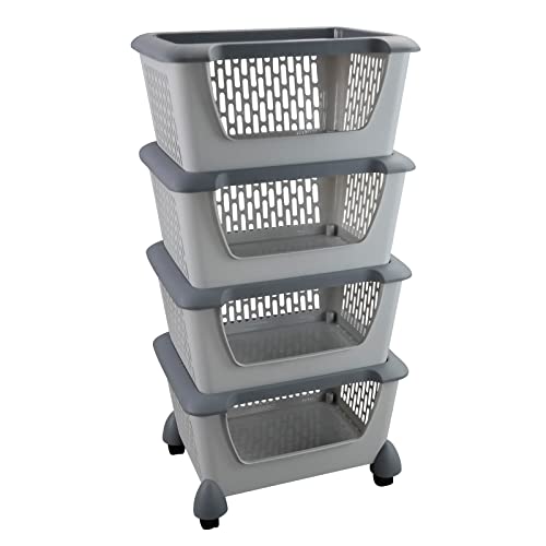 Ggbin 4-Tier Storage Basket Cart with Rolling Wheels, Plastic Stacking Basket Bin