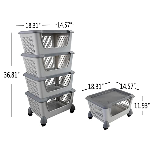 Ggbin 4-Tier Storage Basket Cart with Rolling Wheels, Plastic Stacking Basket Bin