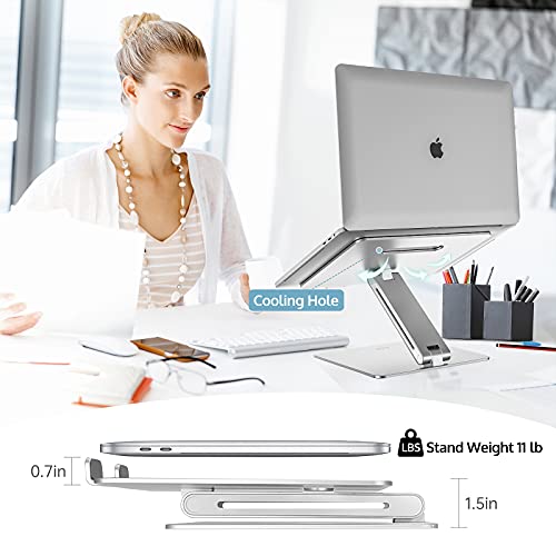 ProCase Adjustable Laptop Stand, Ergonomic Aluminum Laptop Holder, Portable Laptop Riser Notebook Computer Stand for MacBook Pro/Air Surface Dell Lenovo Laptops up to 15.6-Inch - Silver