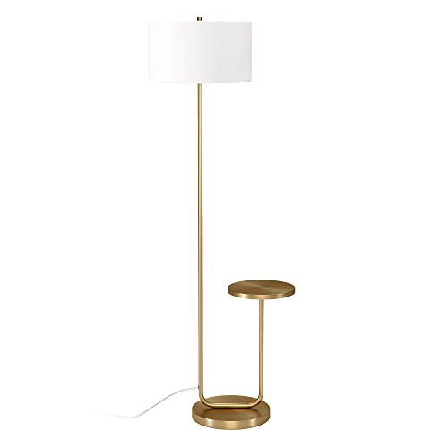 Jacinta Tray Table Floor Lamp with Fabric Shade in Brass/White