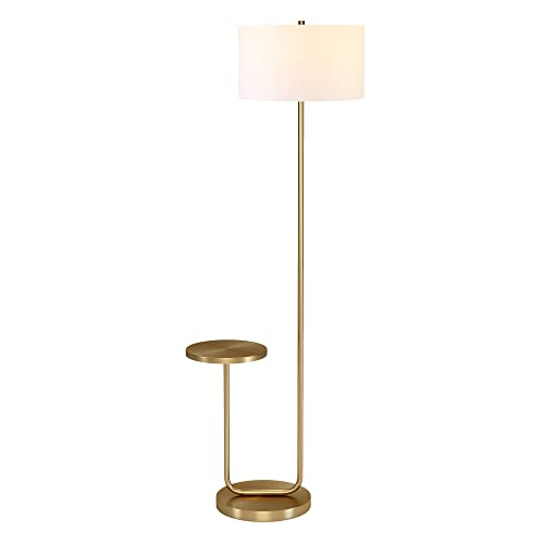 Jacinta Tray Table Floor Lamp with Fabric Shade in Brass/White