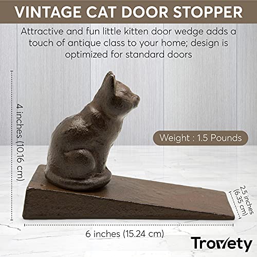 Trovety Linda Cat Door Stopper - Cast Iron Door Stopper with Cat Figurine - Prevent Loud Door Bangs - Keep Doors Open - Decorative Rustic Door Stopper (Sitting Cat)