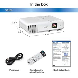 Epson VS260 3-Chip 3LCD XGA Projector, 3,300 Lumens Color Brightness, 3,300 Lumens White Brightness, HDMI, Built-in Speaker, 15,000:1 Contrast Ratio, Small (Renewed)