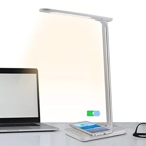 fasiphe led foldable desk lamp with wireless charger and usb port, touch control, cold and warm with 3 levels brightness eye-protective reading lights, table lamps for home office white