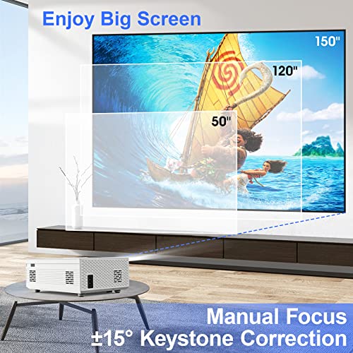 Video Projector for Phone Outdoor Projector 2022 Upgrade-8500Lumens - Mini Projector HD 1080P 150" Screen 55000 Hours Small Movie Projector Compatible with iPhone Laptop HDMI PS4 TV Stick VGA USB AV