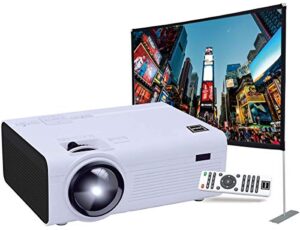rca rpj136 lcd home theater projector with led projection lamp 1080p hd compatible bundle rpj123 indoor outdoor 100″ diagonal portable projector screen kit