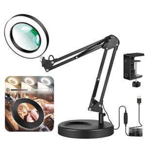 Magnifying Desk Lamp with Clamp, Toolour 2-in-1 3 Color Modes Lighted 5X Magnifying Glass with Light and Stand, 4.13'' Glass Lens, 72 PCS LED Lights for Hobbyists, Jewelers, Sewing, Close Work Craft