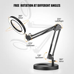 Magnifying Desk Lamp with Clamp, Toolour 2-in-1 3 Color Modes Lighted 5X Magnifying Glass with Light and Stand, 4.13'' Glass Lens, 72 PCS LED Lights for Hobbyists, Jewelers, Sewing, Close Work Craft