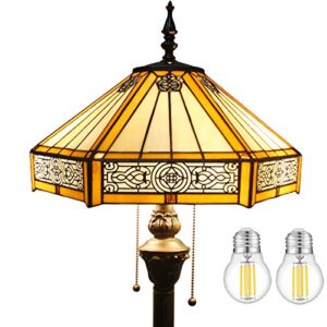 werfactory tiffany floor lamp yellow hexagon stained glass mission standing reading light 16x16x64 inches antique pole corner lamp decor bedroom living room home office s011 series