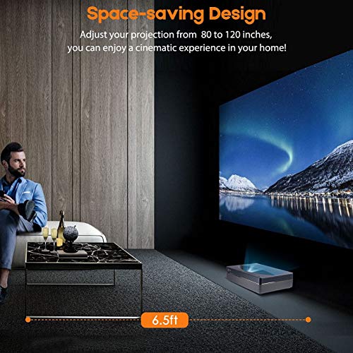 OMMC 4K UHD Laser TV Home Theatre Projector | Bright 2500 ANSI Lumens | Ultra Short Throw | Built-in Integrated SoundBar | Smart Android System| 3G RAM+64G Storage