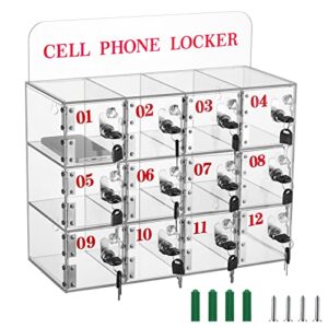 clear cell phone locker box with keys 12 slots acrylic cell phones storage cabinet wall mounted clear phone lock box classroom phone organizer for pocket cellphone holder school office classroom