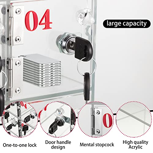 Clear Cell Phone Locker Box with Keys 12 Slots Acrylic Cell Phones Storage Cabinet Wall Mounted Clear Phone Lock Box Classroom Phone Organizer for Pocket Cellphone Holder School Office Classroom