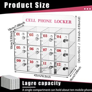 Clear Cell Phone Locker Box with Keys 12 Slots Acrylic Cell Phones Storage Cabinet Wall Mounted Clear Phone Lock Box Classroom Phone Organizer for Pocket Cellphone Holder School Office Classroom