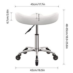WKWKER Heavy Duty Rolling Stool with Wheels Hydraulic Swivel Adjustable Rolling Stool Ergonomic Thick Irregular Leather Seat Stool Chair for Kitchen Drafting Lab Office Salon Message Stool – White