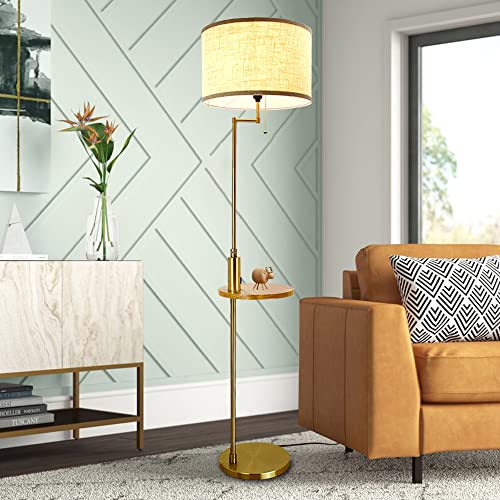 Bedroom & Living Room Floor Lamp with USB Charging Port-DLLT Stand Reading Light & Side Table-Classic Tall Pole Light for Office-Suits Mid Century Modern Home & Farmhouse Rustic Lighting-Drum Shade