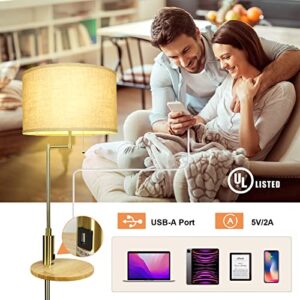 Bedroom & Living Room Floor Lamp with USB Charging Port-DLLT Stand Reading Light & Side Table-Classic Tall Pole Light for Office-Suits Mid Century Modern Home & Farmhouse Rustic Lighting-Drum Shade