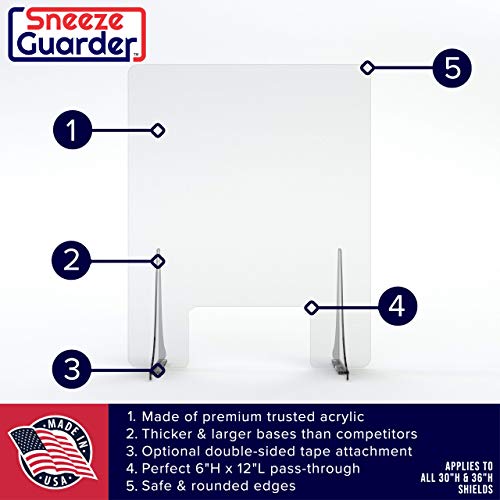 SNEEZEGUARDER | XL 36”H x 48”L Plexiglass Sneeze Guard for Desk, Counter with Double-Sided Tape Base Stabilizers | 20+ Sizes Available | Ships Fast | 48”L x 36”H