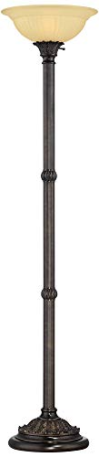 Barnes and Ivy Bellham Rustic Farmhouse Torchiere Floor Lamp Standing 72" Tall Bronze Pole Pale Amber Fluted Glass Shade for Living Room Reading Bedroom Office House Home Decor