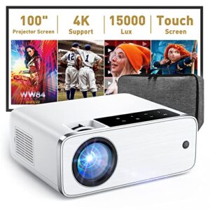 projector, native 1080p projector with 100″ screen, 15000 lux 490 ansi lm portable outdoor movie projector supports 4k, hd, zoom & keystone compatible with smartphone, hdmi, usb, av, fire stick