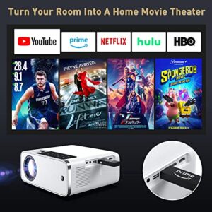 Projector, Native 1080P Projector with 100" Screen, 15000 Lux 490 ANSI lm Portable Outdoor Movie Projector Supports 4K, HD, Zoom & Keystone Compatible with Smartphone, HDMI, USB, AV, Fire Stick