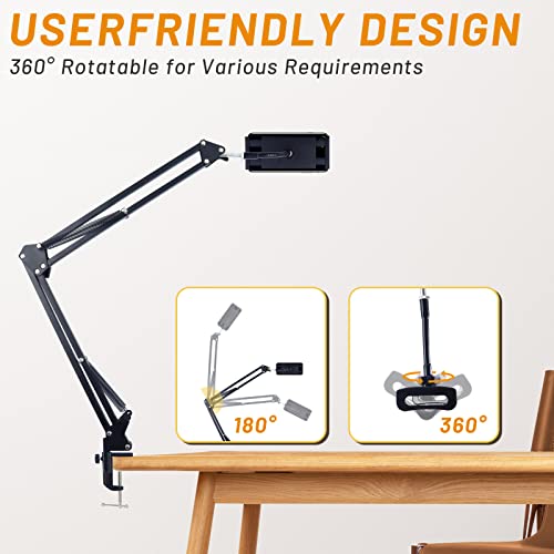 Qipima LED Desk Lamp, 2-in-1 Swing arm Desk Light with clampand Cellphone Holder, 3 Lighting 10 Brightness Eye-Caring Modes, Reading Desk Lamps for Home Office 360 Degree Spin