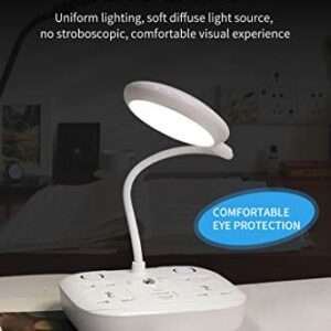 Nsiucion LED Desk Lamp, Adjustable Table Lamp Light with Remote Control, Eye-Caring Dimmable Office Lamp with 2 USB Charging Ports, 4 AC Power Outlets, Phone Stand, Multi Brightness Levels-White