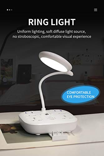 Nsiucion LED Desk Lamp, Adjustable Table Lamp Light with Remote Control, Eye-Caring Dimmable Office Lamp with 2 USB Charging Ports, 4 AC Power Outlets, Phone Stand, Multi Brightness Levels-White