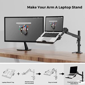 EURPMASK Laptop Tray for Monitor VESA Mount,Laptop Holder Mount Tray Fits 75×75mm VESA Mounting Holes,with Side Clamp and Vented Notebook Tray,for Laptop11''to 15.6'',15.43lbs Capacity (Tray Only)