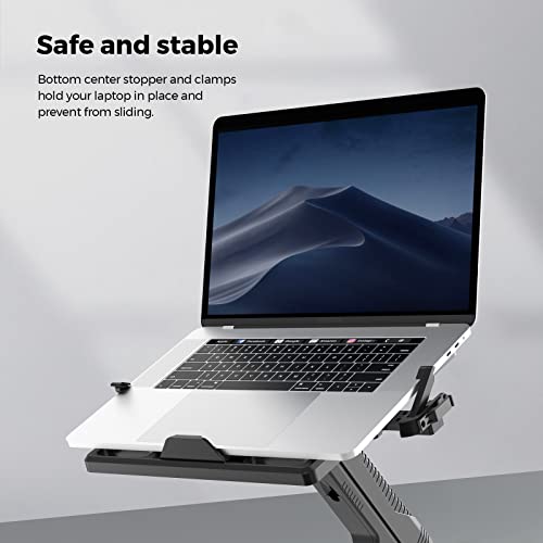 EURPMASK Laptop Tray for Monitor VESA Mount,Laptop Holder Mount Tray Fits 75×75mm VESA Mounting Holes,with Side Clamp and Vented Notebook Tray,for Laptop11''to 15.6'',15.43lbs Capacity (Tray Only)