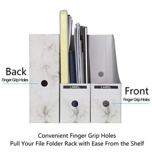 Magazine File Holder Storage Box Catalog Racks Collapsible Office Organizer Box Cardboard Paper File Folders Book Desk Accessories Reference Racks With Labels for A4 Size Document (Marble 5 Pack)