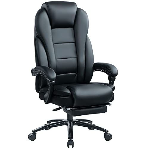 KCREAM Big and Tall 400 LBS Office Executive Chair with Footrest Heavy Duty Metal Base & Linkage Armrests Leather Computer Task Chair Ergonomic Design