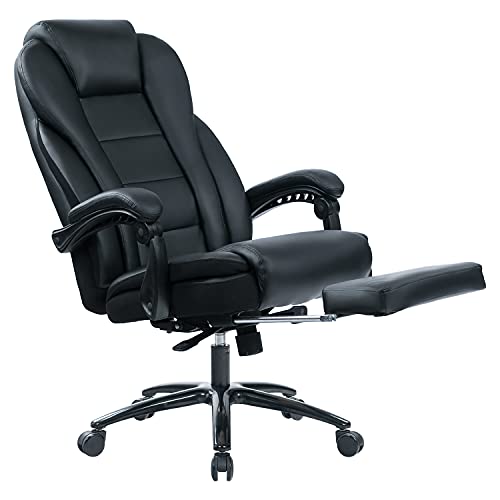 KCREAM Big and Tall 400 LBS Office Executive Chair with Footrest Heavy Duty Metal Base & Linkage Armrests Leather Computer Task Chair Ergonomic Design