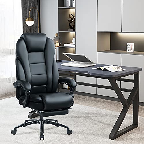 KCREAM Big and Tall 400 LBS Office Executive Chair with Footrest Heavy Duty Metal Base & Linkage Armrests Leather Computer Task Chair Ergonomic Design