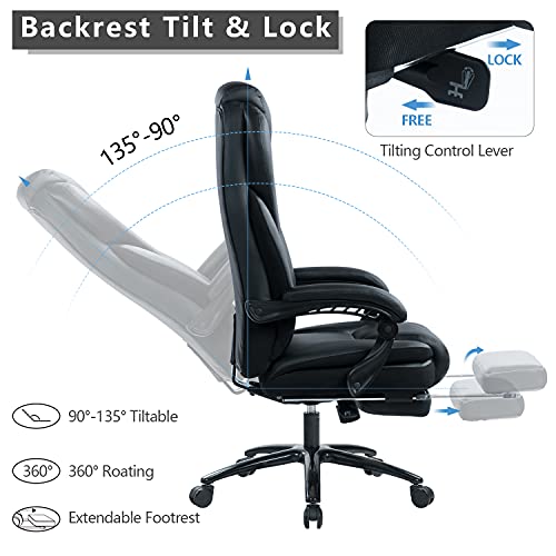 KCREAM Big and Tall 400 LBS Office Executive Chair with Footrest Heavy Duty Metal Base & Linkage Armrests Leather Computer Task Chair Ergonomic Design