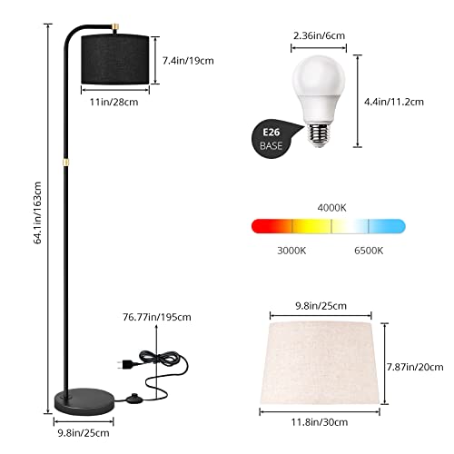 Meisoda Modern Metal Floor Lamp 2 Different Lamp Shades, Arc Standing Lamp 9W Dimmable 3 Color Temperature LED Bulb, LED Floor Lamps for Living Room, Bedroom and Office