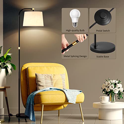 Meisoda Modern Metal Floor Lamp 2 Different Lamp Shades, Arc Standing Lamp 9W Dimmable 3 Color Temperature LED Bulb, LED Floor Lamps for Living Room, Bedroom and Office