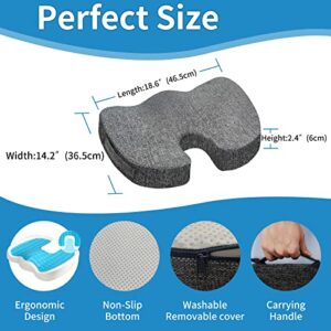 DR.DREAM Gel Seat Cushion, Comfort Orthopedic Memory Foam Coccyx Cushion for Tailbone, Lower Back&Sciatica Pain Relief, Non-Slip Ergonomic Long Sitting Cushion for Office Chair/Car Seat/Wheelchair