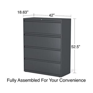 Lorell 4-Drawer Lateral File, Charcoal, 42 by 18-5/8 by 52-1/2-Inch