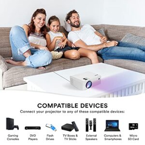 Core Innovations 150" LCD Home Theater Mini Projector, Adjustable Size, Built in Speakers, Compatible with TV Stick, Smartphone, Gaming Consoles, DVD Player, USB, (White)