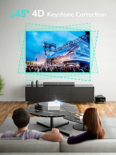 4K Projector, Projector with WiFi and Bluetooth, Portable Movie Projector with Remote, Home Theater Video Projector Compatible with HDMI, USB, MicroSD, Laptop, iOS & Android
