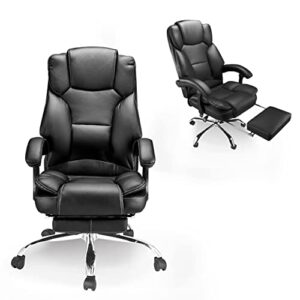 executive office chair task chair, high back adjustable reclining pu leather home office computer swivel desk chair, ergonomic chair with footrest support(black)