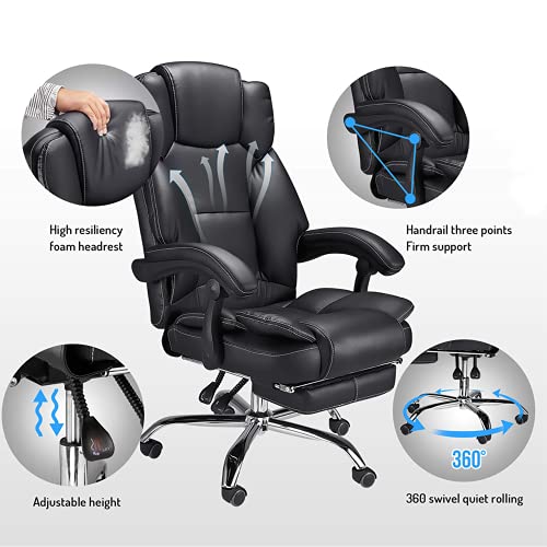 Executive Office Chair Task Chair, High Back Adjustable Reclining PU Leather Home Office Computer Swivel Desk Chair, Ergonomic Chair with Footrest Support(Black)