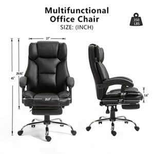 Executive Office Chair Task Chair, High Back Adjustable Reclining PU Leather Home Office Computer Swivel Desk Chair, Ergonomic Chair with Footrest Support(Black)