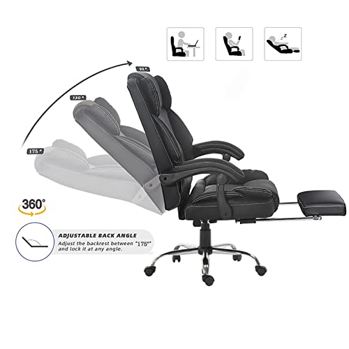 Executive Office Chair Task Chair, High Back Adjustable Reclining PU Leather Home Office Computer Swivel Desk Chair, Ergonomic Chair with Footrest Support(Black)