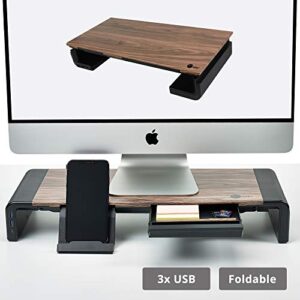 siig computer monitor and laptop stand riser with usb ports width adjustable on both sides – support up to 55lbs (ce-mt2q12-s1)